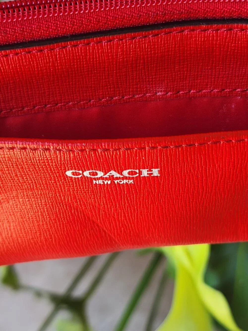 Coach Cross Grain Leather Corner Zip Wristlet Wallet in Red